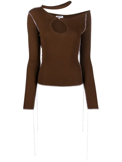 Julfer Cut-out Ribbed-knit Top In Brown