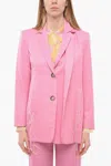 Julfer Frayed Details Wool Maxi Blazer In Pink
