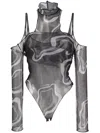 Julfer Janet Semi-sheer Layered Bodysuit In Black