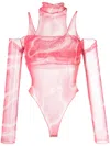 Julfer Janet Wave-print Bodysuit In Pink