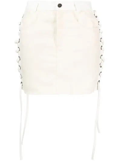 Julfer Lace-up Denim Miniskirt In Neutral