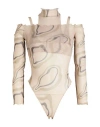 Julfer Woman Bodysuit Khaki Size 2 Polyester, Elastane In Beige