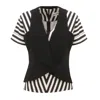 Julia Allert Black / White Formal Two-piece Set — Blouse & Vest Black White In Multi