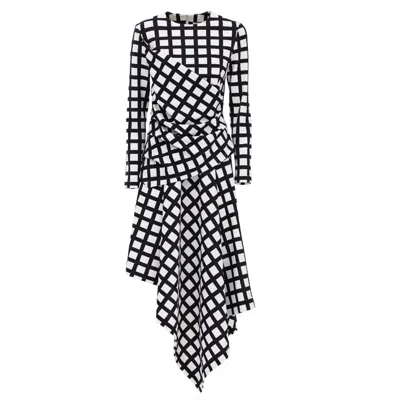 Julia Allert Black / White High-waisted Skirt & Asymmetrical Top Grid Pattern Set In Black/white