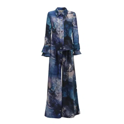 Julia Allert Co-ord Set - Shirt And Wide-leg Pants Abstract Print Blue