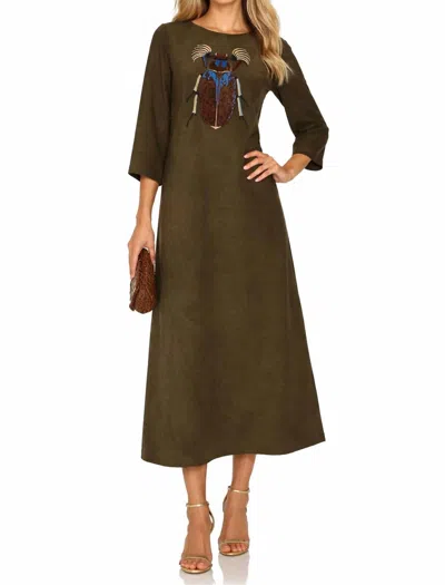 Julia Allert Embroidered Beetle Faux Suede Midi Dress In Olive In Green