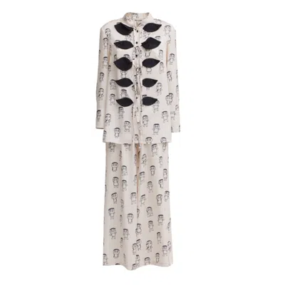 Julia Allert Neutrals Art Print Longline Blouse & Wide-leg Co-ord Set – Ivory In White