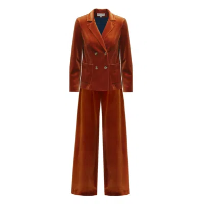 Julia Allert Orange Retro Co-ord Set – Jacket & Wide-leg Trousers Rust Velvet