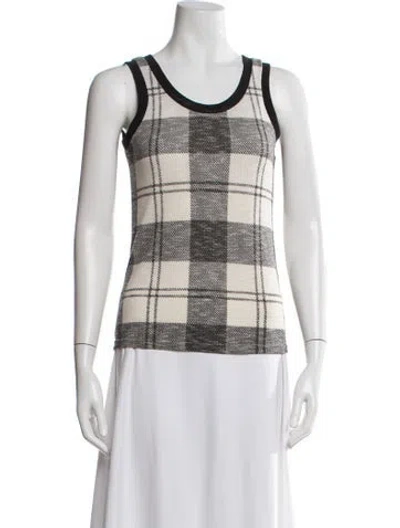 Pre-owned Julia Allert Plaid Print Crew Neck Top In White