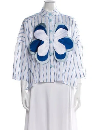 Pre-owned Julia Allert Striped Three-quarter Sleeve Top In Multi