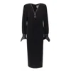 Julia Allert Women's Black Textured V-neck Dress With Statement Shoulders In Black