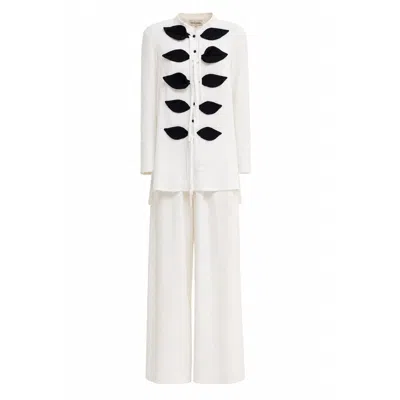 Julia Allert White Lightweight Crinkled Blouse & Wide-leg Pants Co-ord Set – Ivory