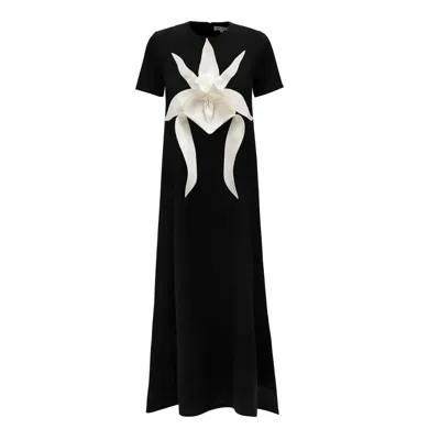 Julia Allert Women's Ankle-length Knit Dress With Flower Detail - Black