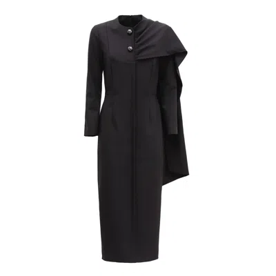 Julia Allert Women's Architectural Cape Sheath Midi Dress Black