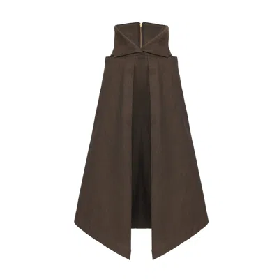 Julia Allert Women's Asymmetrical Hem High-waisted Denim Skirt Brown