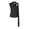 Julia Allert Women's Asymmetrical Satin Top With Choker Collar Black In Black