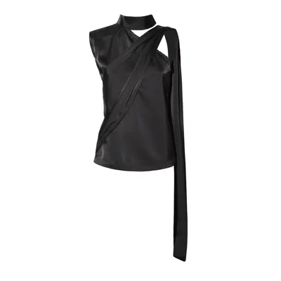 Julia Allert Women's Asymmetrical Satin Top With Choker Collar Black