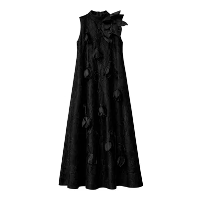 Julia Allert Women's Black A-line Flower Maxi Dress – Couture Gown