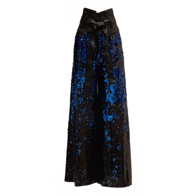 Julia Allert Women's Black / Blue Palazzo Trousers With Double-sided Sequins Black Blue In Black/blue