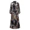 Julia Allert Women's Black / Brown Belted Double-breasted Trench Dress Smoky Abstract Print