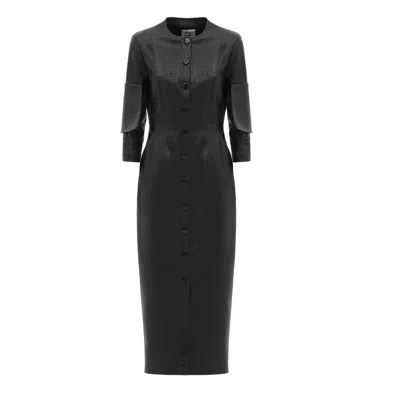Julia Allert Women's Black Croc-effect Faux Leather Button Down Dress – Dark Brown