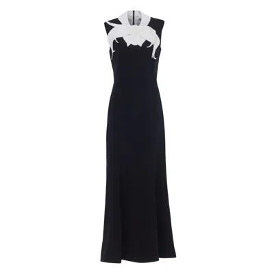 Julia Allert Women's Black Evening Maxi Dress With Floral Neckline