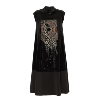 Julia Allert Women's Black Evening Velour Sleeveless Dress With Embroidery