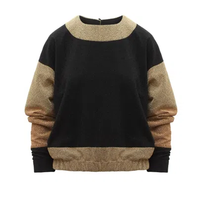 Julia Allert Women's Black / Gold Two-tone Lurex Relaxed Fit Sweater With Crew Neckline – Black-gold
