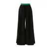 Julia Allert Women's Black / Green Wide-leg Black Trousers With Contrasting Waistband Green In Black/green
