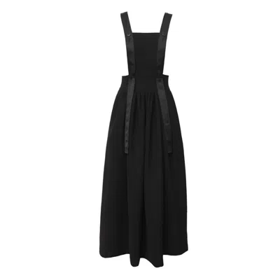 Julia Allert Women's Black Midi Apron Dress With Adjustable Straps