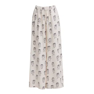 Julia Allert Women's Black / Neutrals Art Print Wide-leg Palazzo Trousers – Ivory In Multi