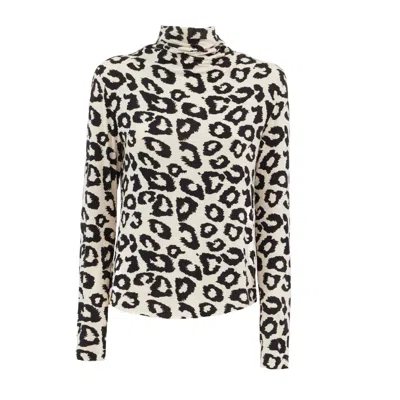 Julia Allert Women's Black / Neutrals High Neck Long Sleeves Blouse Leopard Print