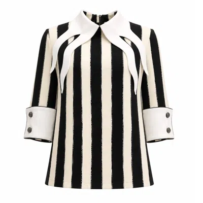 Julia Allert Women's Black / Neutrals Semi-formal Striped Blouse With Double Contrasting Details - Black Ivory