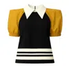 Julia Allert Women's Black / Orange Designer Black Blouse Puff Sleeves Mustard In Black