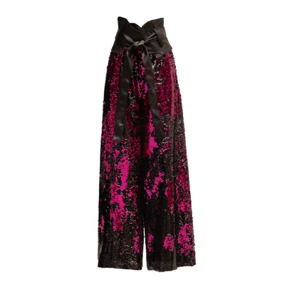 Julia Allert Women's Black / Pink / Purple Palazzo Trousers With Double-sided Sequins Black Pink In Black/pink/purple