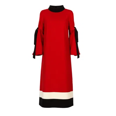Julia Allert Women's Black / Red Designer Straight Slit-sleeve Midi Dress – Red Black In Multi