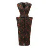 Julia Allert Women's Black / Red Fashion Midi Dress With Belt And Bold Shoulders Jacquard Black Red In Black/red