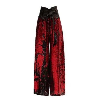 Julia Allert Women's Black / Red Palazzo Trousers With Double-sided Sequins Black Red In Black/red