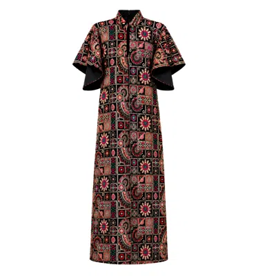 Julia Allert Women's Black Royal Embroidered Kaftan-inspired Dress In Multi