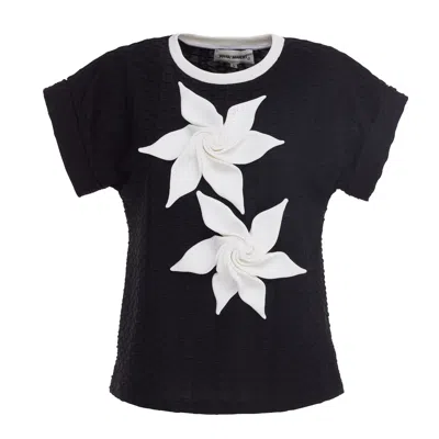 Julia Allert Women's Black Short Sleeve Top With Floral Detail