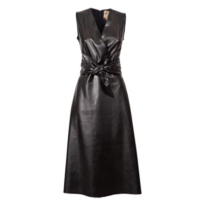 Julia Allert Women's Black Sleeveless Faux Leather Midi Dress