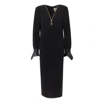 Julia Allert Women's Black Textured V-neck Dress With Statement Shoulders