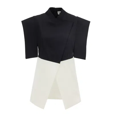 Julia Allert Women's Black / White Asymmetric Colour Block Top - Black & White