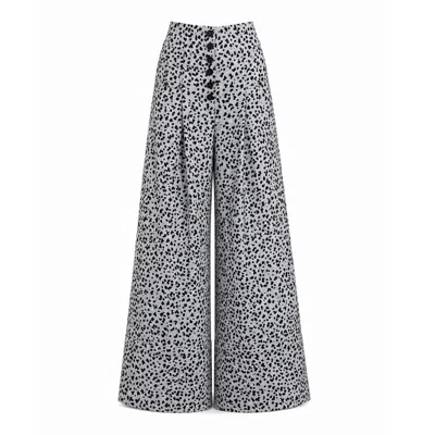 Julia Allert Women's Black / White Button Front Palazzo Trousers - Animal Print In Multi