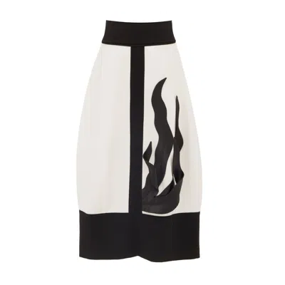 Julia Allert Women's Black / White Elegant Flared Midi Skirt White Black In Black/white