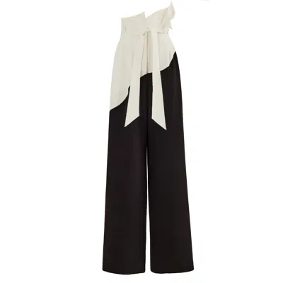 Julia Allert Women's Black / White High-waisted Two-tone Flare Trousers Black In Black/white