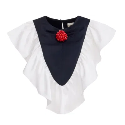 Julia Allert Women's Black / White Ruffled Bib Collar With Red Beaded Brooch – Black In Multi