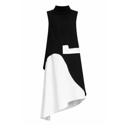 Julia Allert Women's Black / White Sleeveless Asymmetric Midi Dress – Black & White