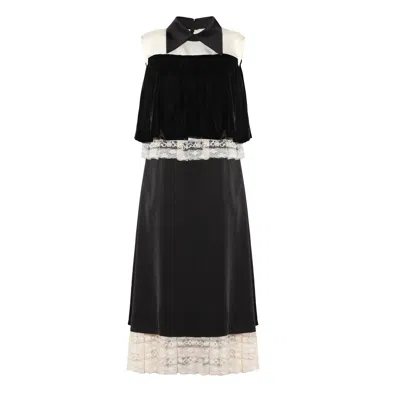Julia Allert Women's Black / White Vintage Straight Midi Dress With Layered Bodice Black In Black/white