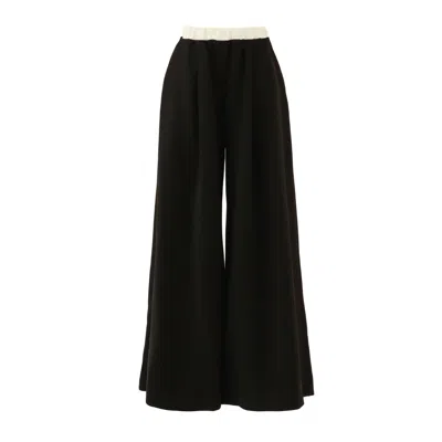 Julia Allert Women's Black / White Wide-leg Black Trousers With Contrasting Waistband White In Black/white
